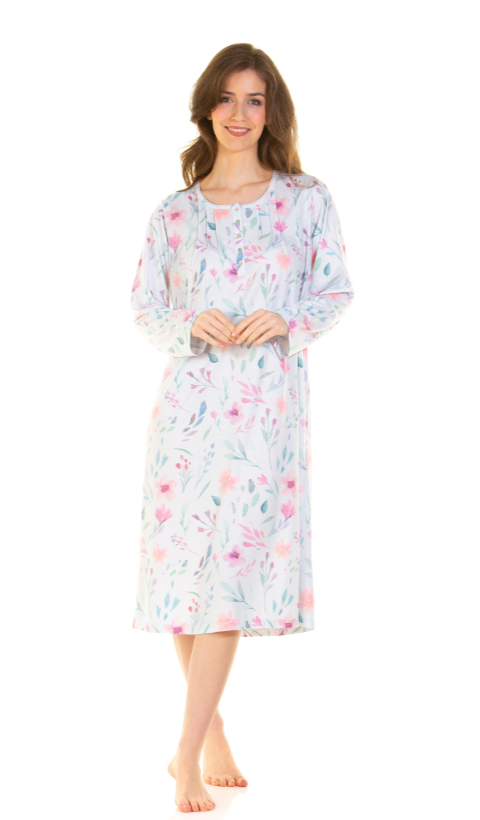 La Marquise Watercolors Cotton Rich Long Sleeve Nightdress